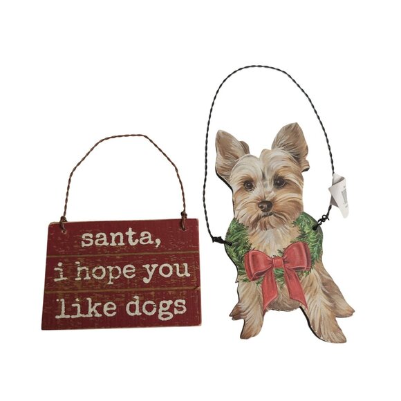 Christmas Ornament Yorkie Dog Puppy Santa I Hope You Like Dogs Wood Gift - Picture 1 of 5